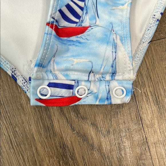 Cecil and Lou,Kids Sailboat Print Swimsuit - Blue and Red - Picture 5 of 11